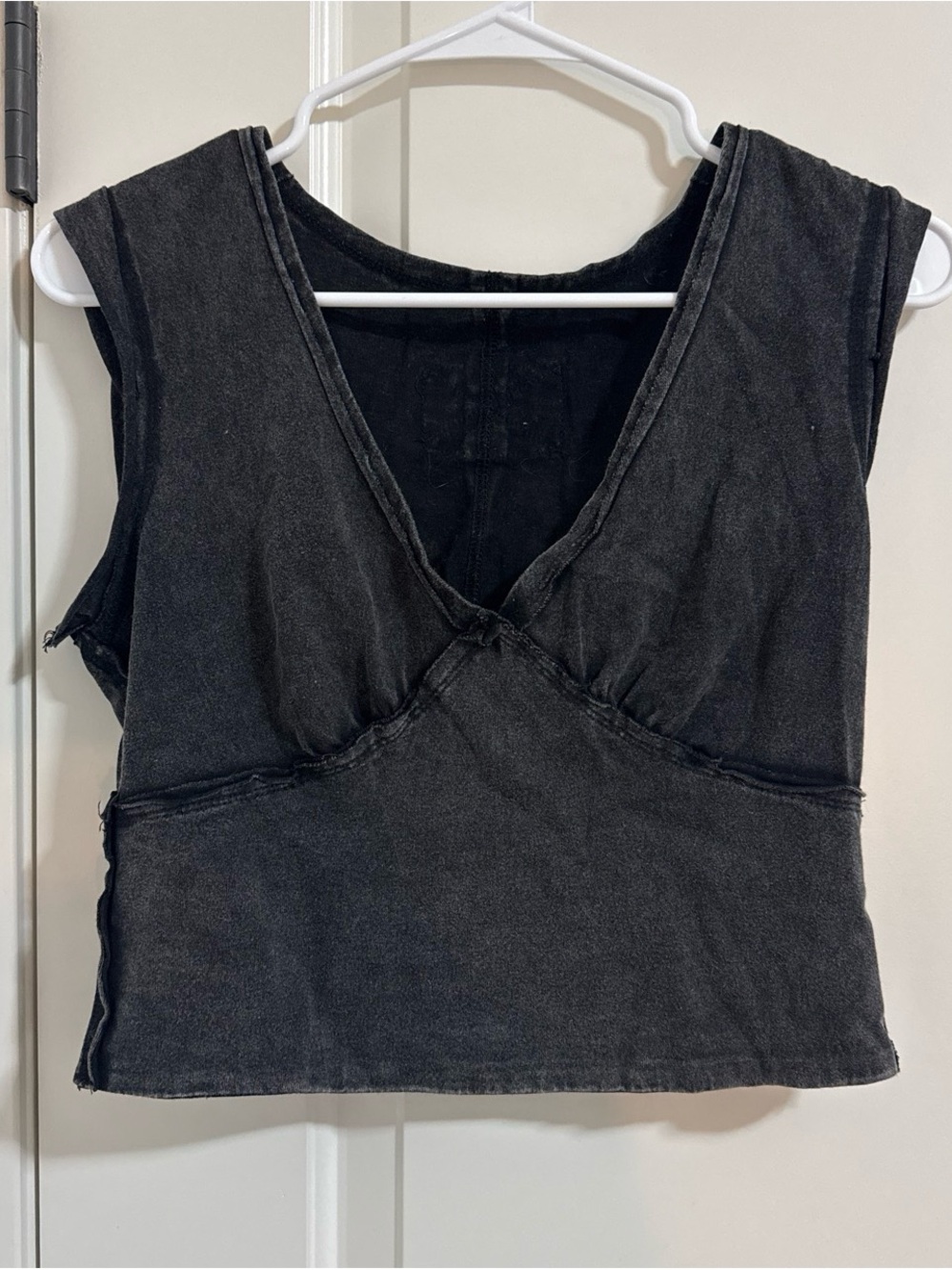 Free People Washed Black V-Neck Cropped Tank